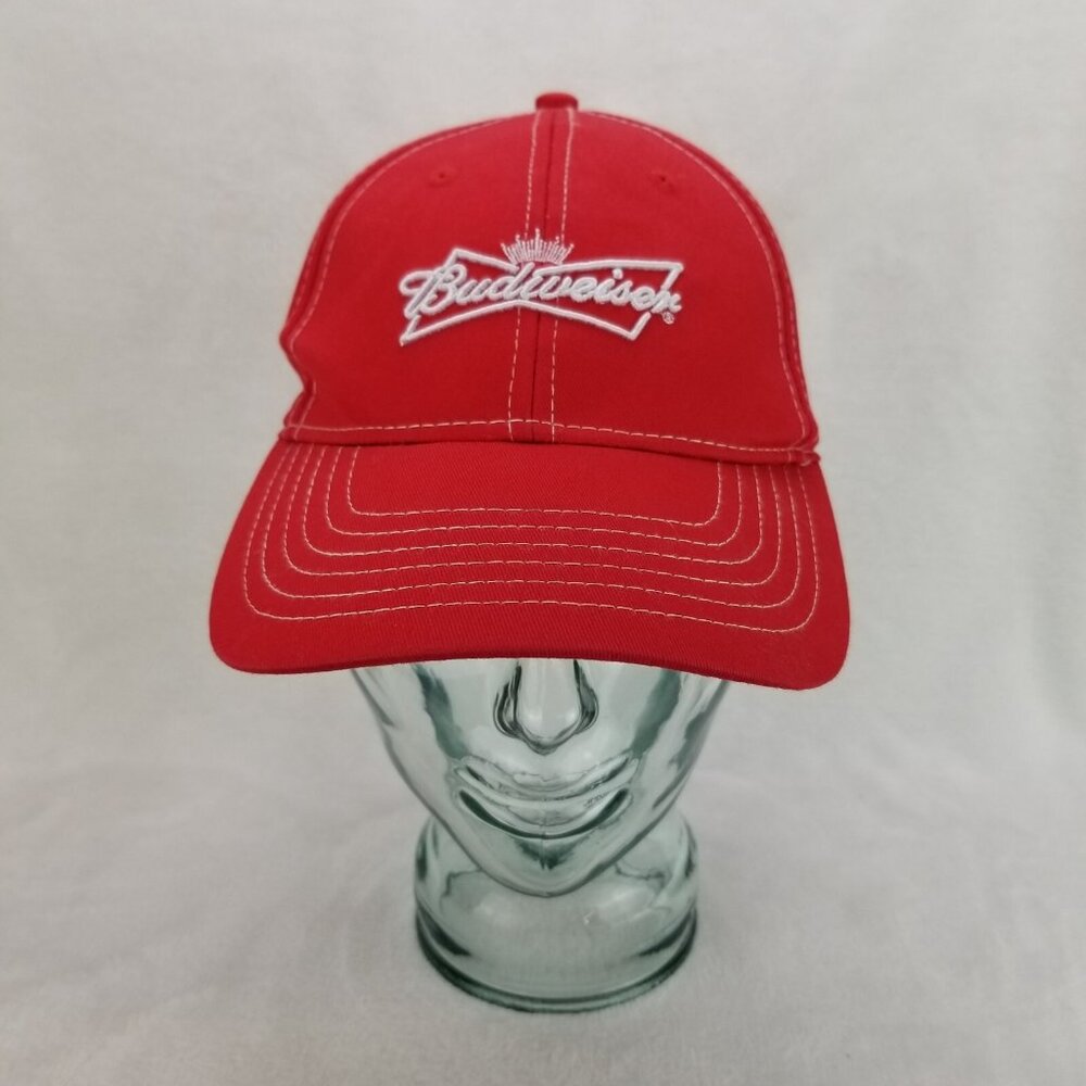 ✅Budweiser Bud Cap Red Embroidered Adj. Hook & Loop Baseball Hat Lot Of 2 OSFA - Picture 11 of 16